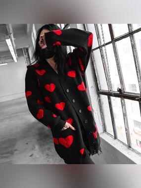 Foxblood Broken Heart Oversized Shredded Cardigan